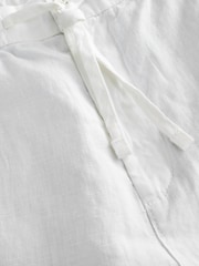 White Regular Tapered Fit 100% Linen Signature Elasticated Waist Drawstring Trousers - Image 9 of 9