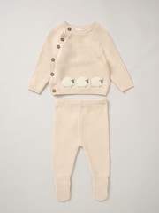 Rock-A-Bye Baby Boutique Natural Sheep True Knit 100% Cotton Cardigan And Footed Trousers Outfit Set - Image 2 of 5