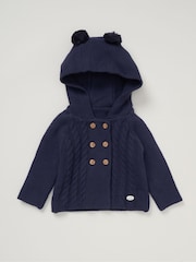 Rock-A-Bye Baby Boutique modra 100% bombažna dvojno pletena jopica s kapuco in cofki - Slika 1 iz 3