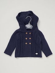 Rock-A-Bye Baby Boutique modra 100% bombažna dvojno pletena jopica s kapuco in cofki - Slika 2 iz 3