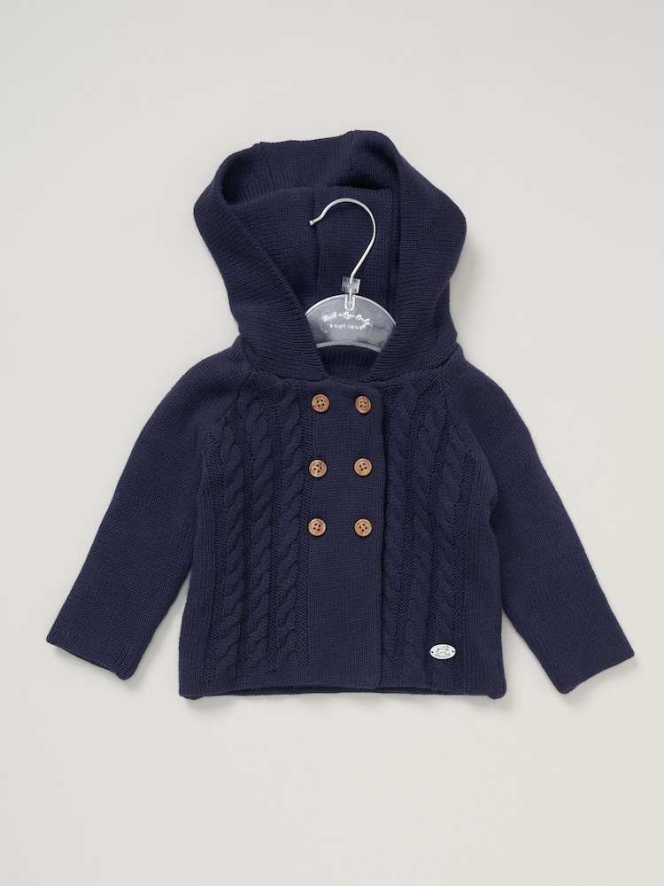 Rock-A-Bye Baby Boutique modra 100% bombažna dvojno pletena jopica s kapuco in cofki - Slika 2 iz 3