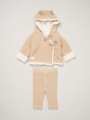 Rock-A-Bye Baby Boutique 100% Cotton True Knit Cardigan with Sherpa Lining and Double Knit Trousers Outfit Set - Image 1 of 4