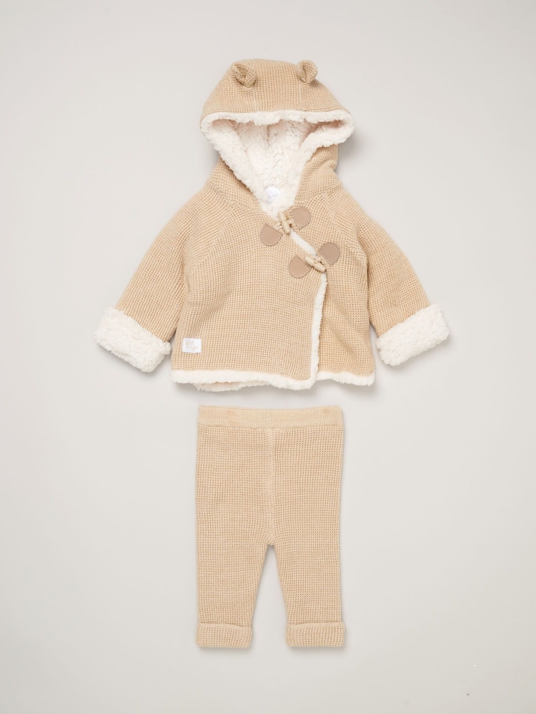 Rock-A-Bye Baby Boutique 100% Cotton True Knit Cardigan with Sherpa Lining and Double Knit Trousers Outfit Set - Image 1 of 4