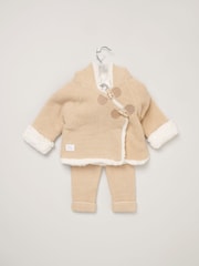 Rock-A-Bye Baby Boutique 100% Cotton True Knit Cardigan with Sherpa Lining and Double Knit Trousers Outfit Set - Image 2 of 4