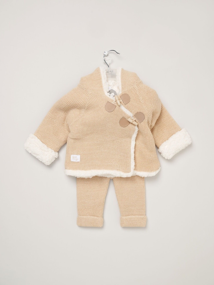 Rock-A-Bye Baby Boutique 100% Cotton True Knit Cardigan with Sherpa Lining and Double Knit Trousers Outfit Set - Image 2 of 4