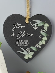 Personalised Botanical Hanging Slate Heart Decoration Ornament by PMC - Image 2 of 3