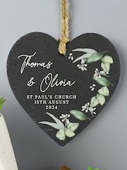Personalised Botanical Hanging Slate Heart Decoration Ornament by PMC - Image 3 of 3