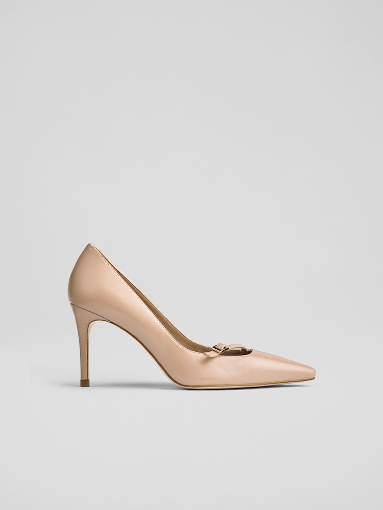 LK Bennett Natural Larna Trench Fine Strap Buckle Court Shoes - Image 1 of 4