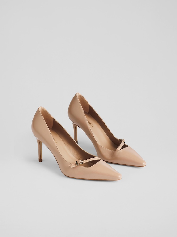 LK Bennett Natural Larna Trench Fine Strap Buckle Court Shoes - Image 2 of 4
