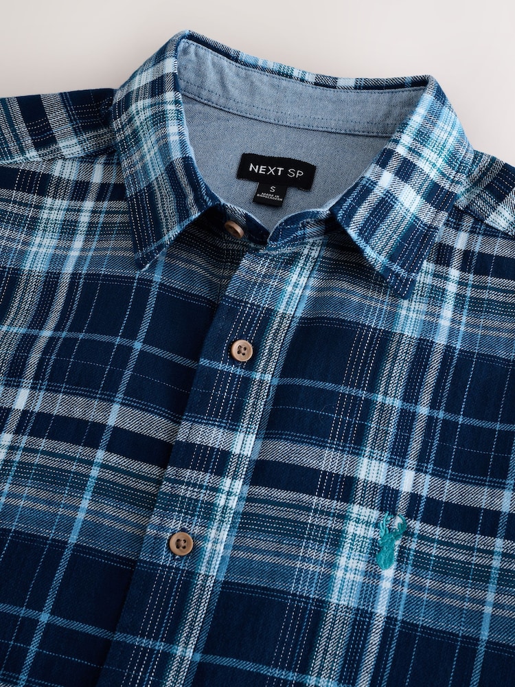 Navy 100% Cotton Short Sleeves Checks Shirt - Image 3 of 3