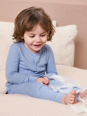 MORI Blue Cotton and Bamboo Super Soft Waffle Pyjama Set - Image 1 of 5