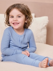 MORI Blue Cotton and Bamboo Super Soft Waffle Pyjama Set - Image 3 of 5