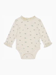 MORI Cream Floral Cotton and Bamboo Long Sleeve Bodysuit - Image 1 of 2