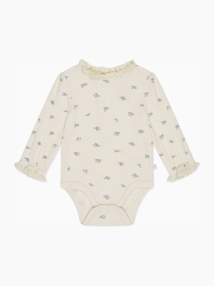 MORI Cream Floral Cotton and Bamboo Long Sleeve Bodysuit - Image 1 of 2