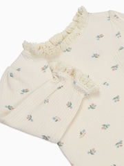 MORI Cream Floral Cotton and Bamboo Long Sleeve Bodysuit - Image 2 of 2