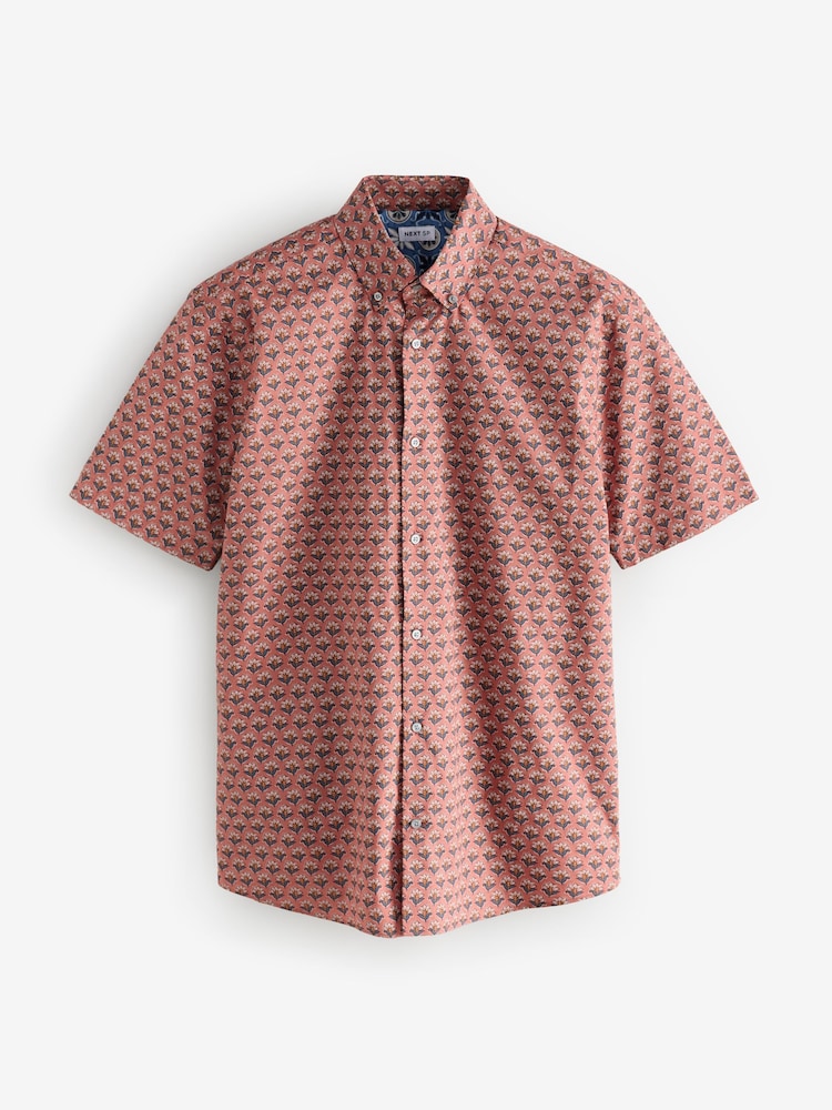 Rust Brown 100% Cotton Floral Print Short Sleeves Shirt - Image 1 of 1