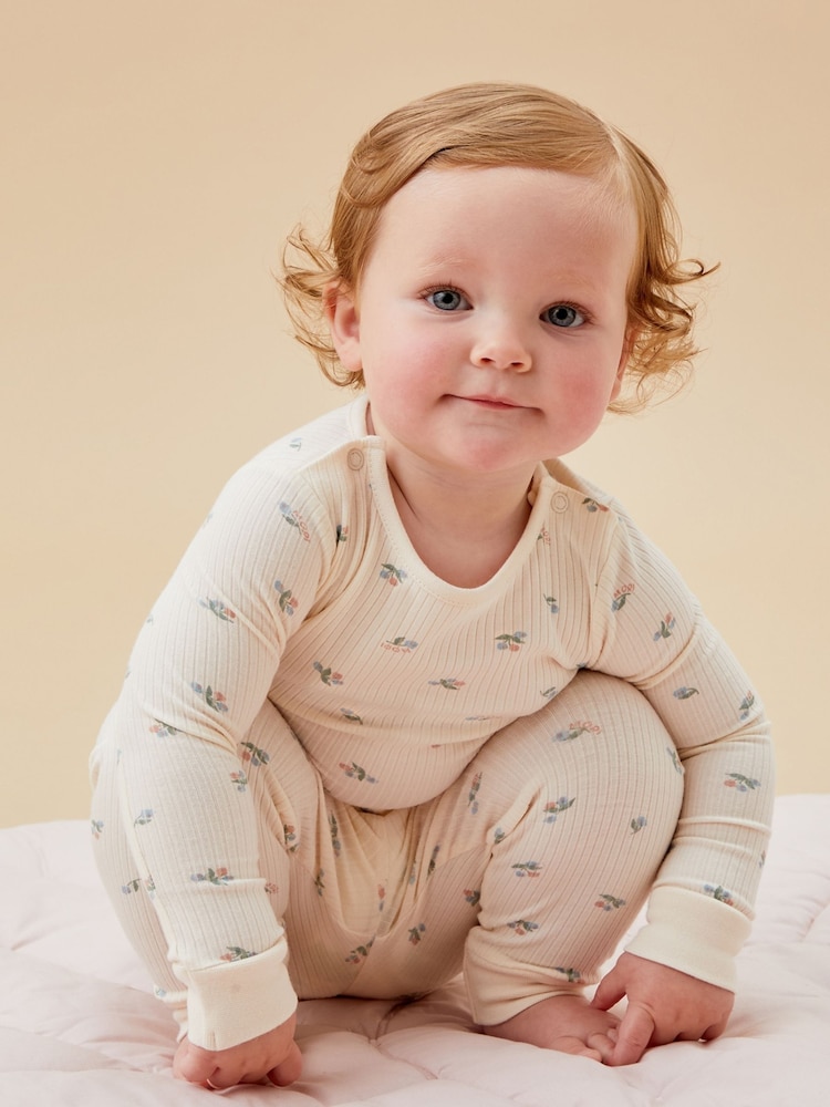 MORI Cream pyjama en coton et bambou imprimé floral - Image 1 of 4