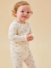 MORI Cream pyjama en coton et bambou imprimé floral - Image 2 of 4