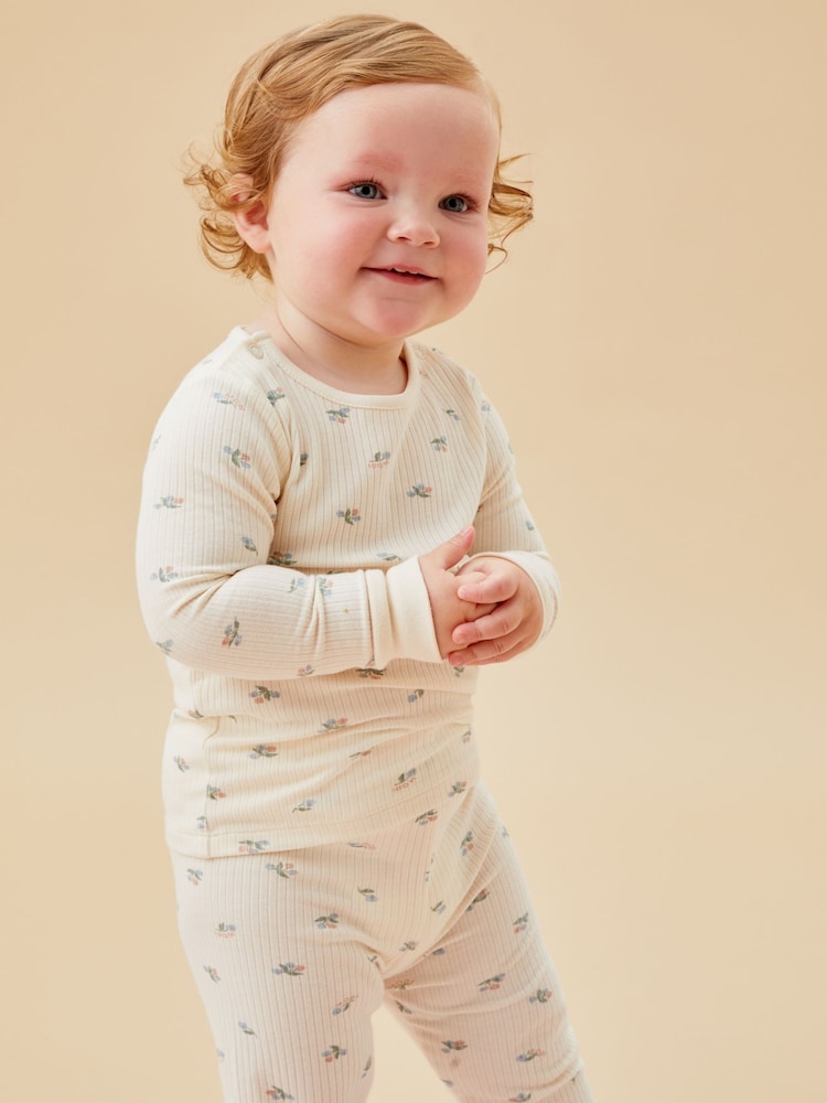 MORI Cream pyjama en coton et bambou imprimé floral - Image 2 of 4