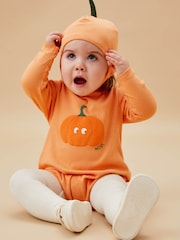 MORI Orange Halloween Pumpkin Cotton and Bamboo Bodysuit - Image 1 of 4