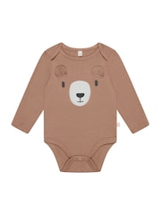 MORI Brown Organic Cotton & Bamboo Zip Up Bodysuit - Bear - Image 1 of 2