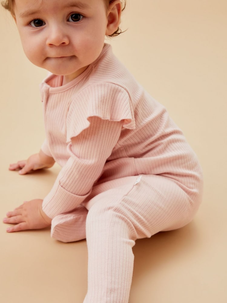 MORI Blush Pink  Cotton & Bamboo Long Sleeve Sleepsuit - Image 1 of 6