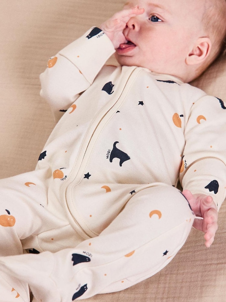 MORI Cream Halloween Organic Cotton and Bamboo Zip-Up Sleepsuit - Image 1 of 6