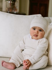Emile et Rose Knitted Brown 100% Cotton All-In-One with Textured Design & Winter Hat - Image 1 of 6