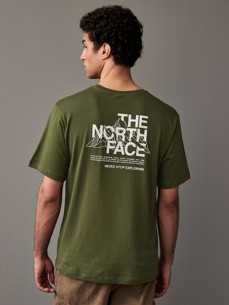Зеленый хаки - The North Face Moutain Sketch Back Print Relaxed 100% Cotton T-Shirt - Изображение 1 из 5