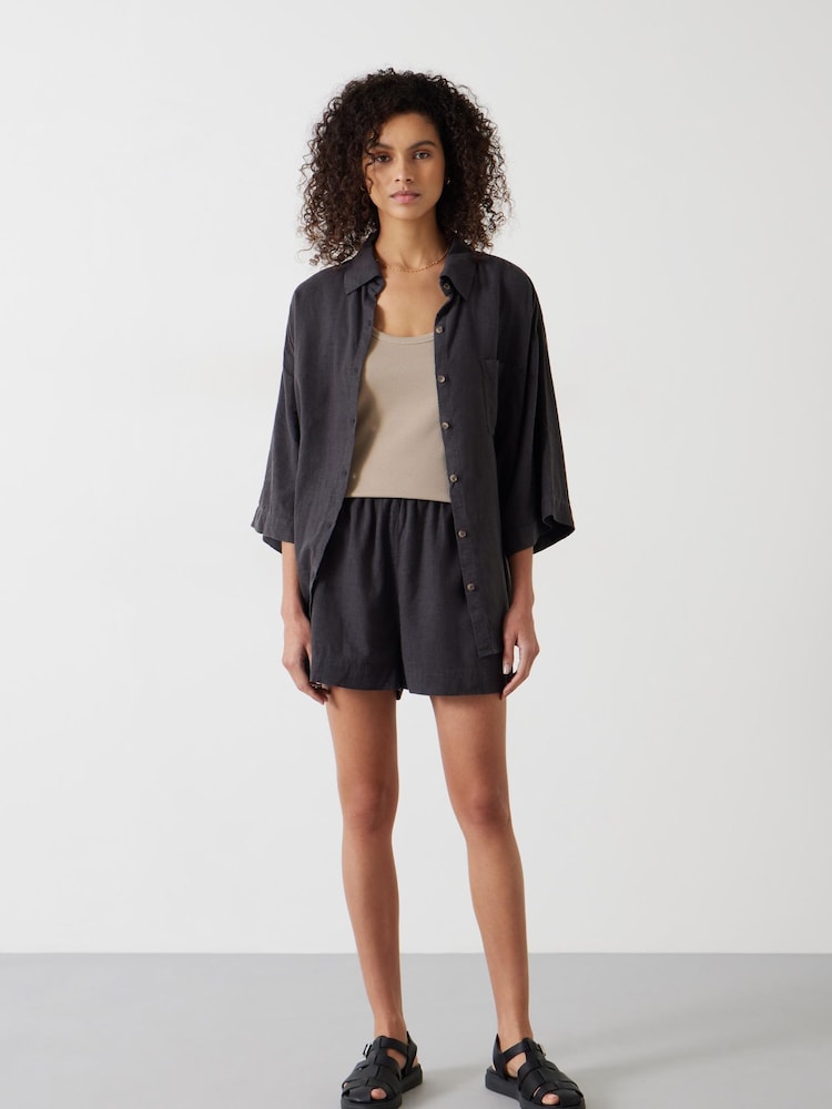 Hush Black Lana Linen Blend Beach Shorts - Image 1 of 5