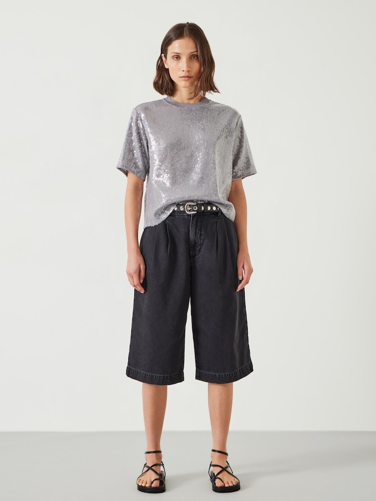 Hush Black Lya Cropped Denim Bermuda 100% Cotton Shorts - Image 1 of 5