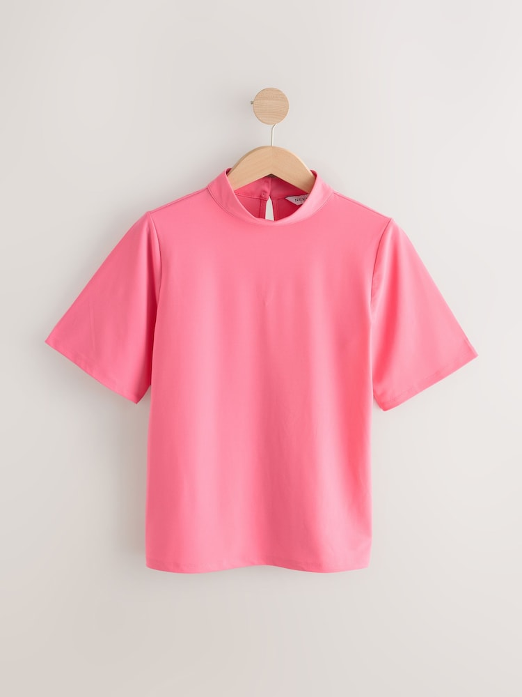 Pink High Neck Short Sleeves T-Shirt - Image 1 of 1