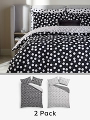 2 Pack Black/White Polka Dot Reversible Duvet Cover and Pillowcase Set - Image 1 of 9