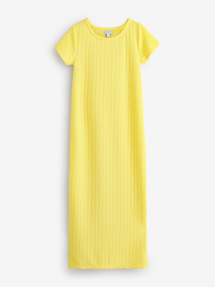 Yellow Short Sleeves Jersey Textured Dress - Image 1 of 2