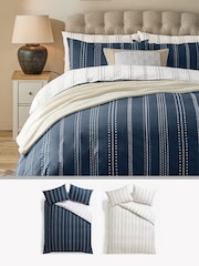 2 Pack Navy/White Stripe Reversible Duvet Cover and Pillowcase Set - Image 1 of 9