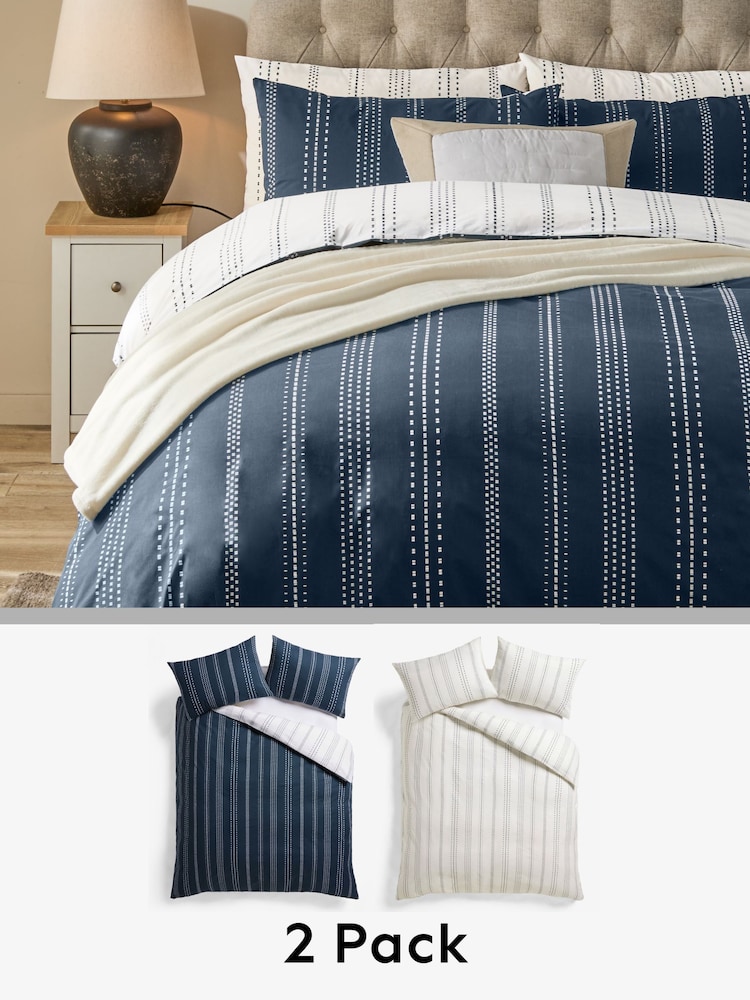 Juego de 2 fundas de edredón y fundas de almohada reversibles a rayas - Imagen 1 de 9 Juego de 2 fundas de edredón y fundas de almohada reversibles a rayas - Imagen 1 de 9