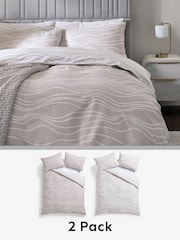 2 Pack Natural Beige/White Wave Reversible Duvet Cover and Pillowcase Set - Image 1 of 9