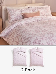 2 Pack Pink/White Ditsy Floral Reversible Duvet Cover and Pillowcase Set - Image 1 of 7