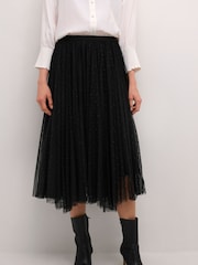 Cream Crirma Mesh Pleat Elastic Waist Black Skirt - Image 1 of 6