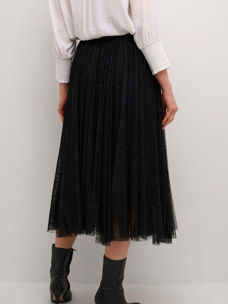 Cream Crirma Mesh Pleat Elastic Waist Black Skirt - Image 2 of 6