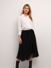 Cream Crirma Mesh Pleat Elastic Waist Black Skirt - Image 4 of 6