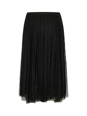 Cream Crirma Mesh Pleat Elastic Waist Black Skirt - Image 6 of 6
