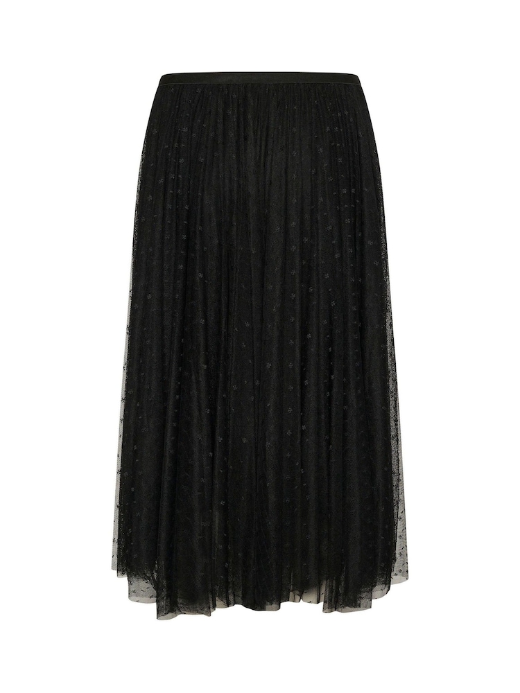 Cream Crirma Mesh Pleat Elastic Waist Black Skirt - Image 6 of 6