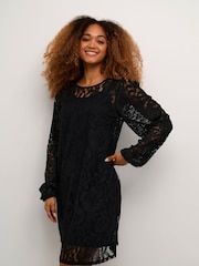 Cream Crkanni Floral Lace Cocktail Black Dress - Image 1 of 6