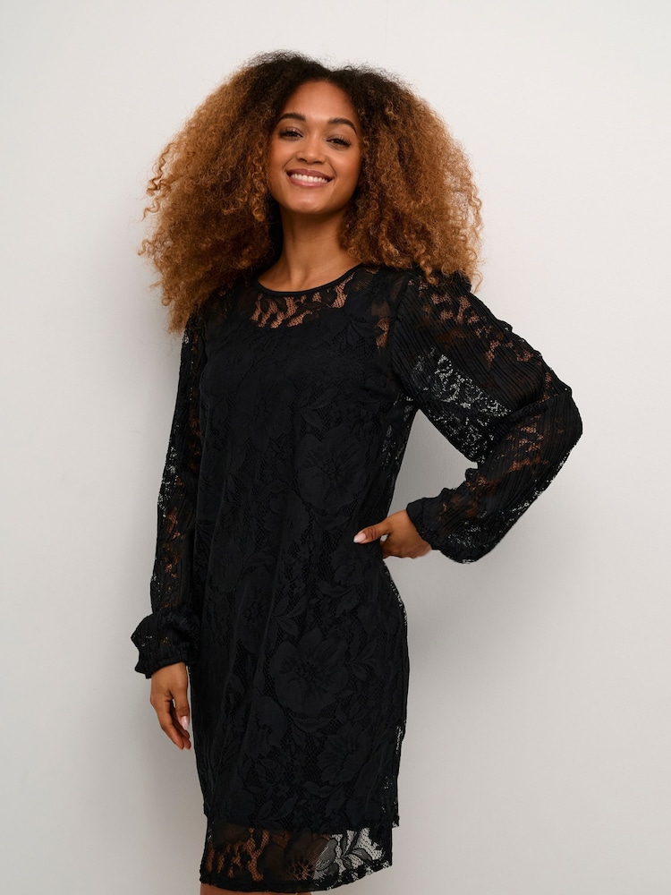 Cream Crkanni Floral Lace Cocktail Black Dress - Image 1 of 6