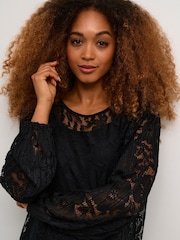 Cream Crkanni Floral Lace Cocktail Black Dress - Image 2 of 6