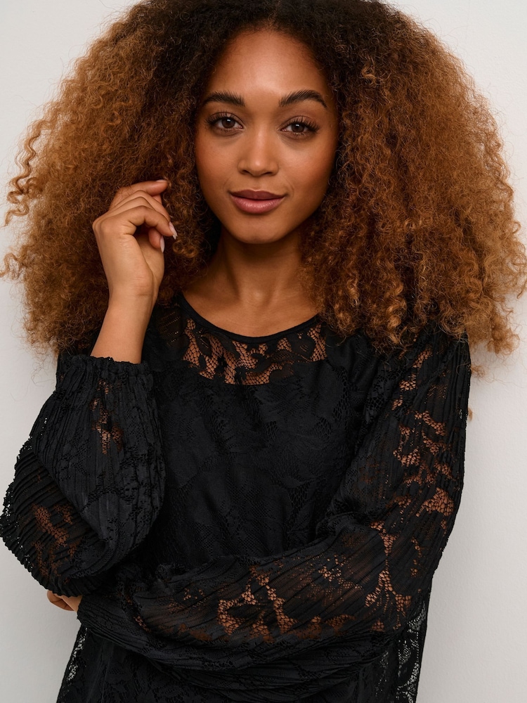 Cream Crkanni Floral Lace Cocktail Black Dress - Image 2 of 6