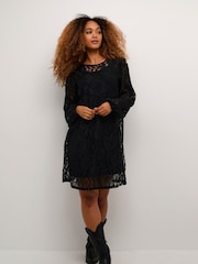 Cream Crkanni Floral Lace Cocktail Black Dress - Image 3 of 6