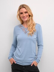 Cream Blue Crtrulla Long Sleeve Lace Edge T-Shirt - Image 1 of 6