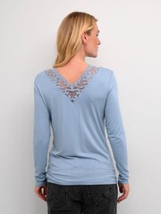 Cream Blue Crtrulla Long Sleeve Lace Edge T-Shirt - Image 2 of 6